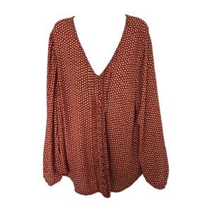 Torrid Sz 2 Womens Dark Orange Polka Dot Georgette Pintuck V-Neck Flowy Blouse